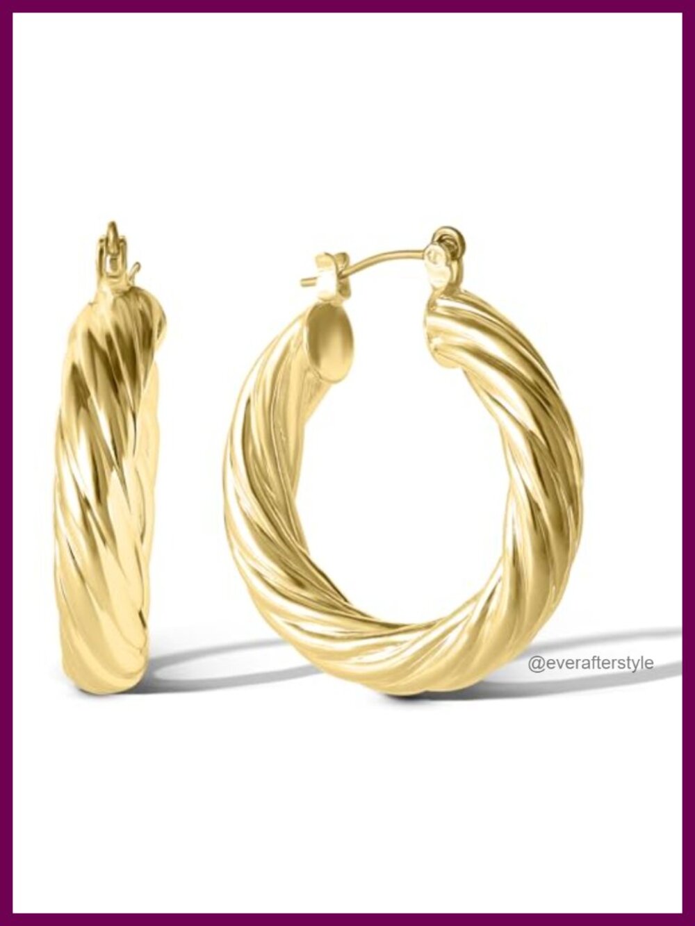 Gold Plated Brass Twisted Hoop Earrings Lever Back 1.25 Inch Everyday